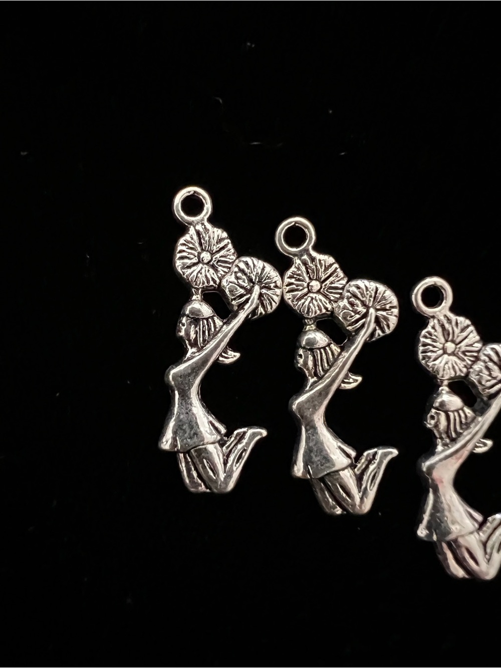 Silver Cheerleader Pom-Pom Charm Pendant - Women Jewelry